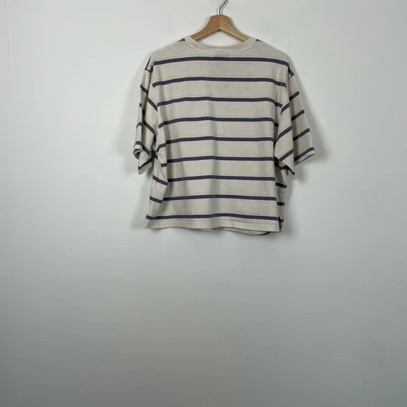The North Face Short Sleeve Pulover Boxy Striped Cream Purple Women's XL T-Shirt - Picture 5 of 9